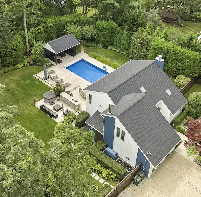 Aerial view of a West Hampton home repainted by Walker Painting